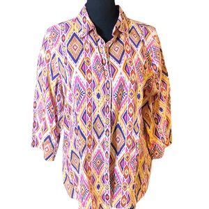 Chico’s Ikat Linen Button-Back Shirt No Iron 1/M